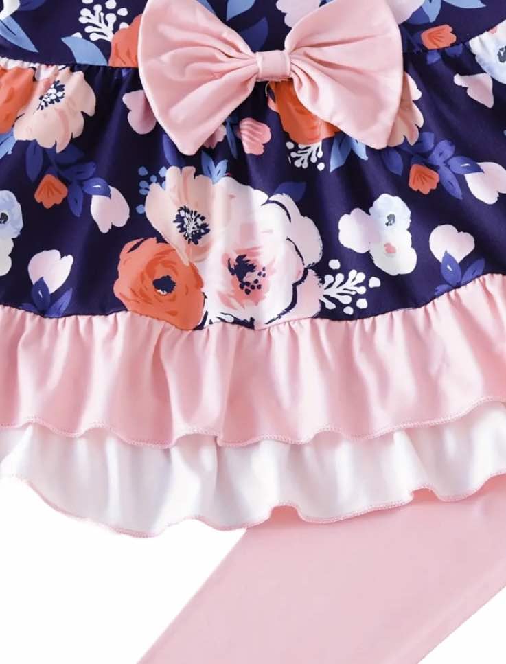 Floral Pink Ruffle Trim Set