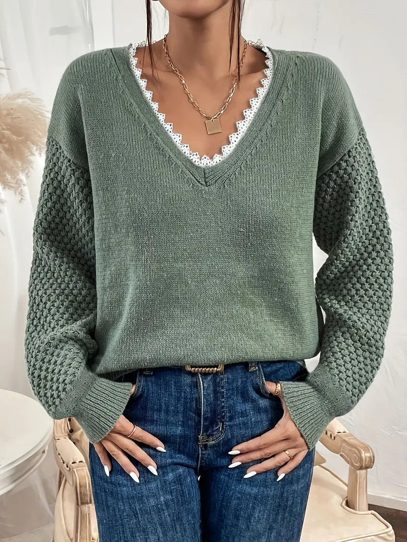 Elegant Lace V-Neck Sweater