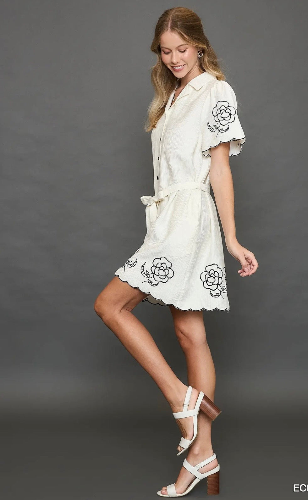 Floral Border Embroidered Dress