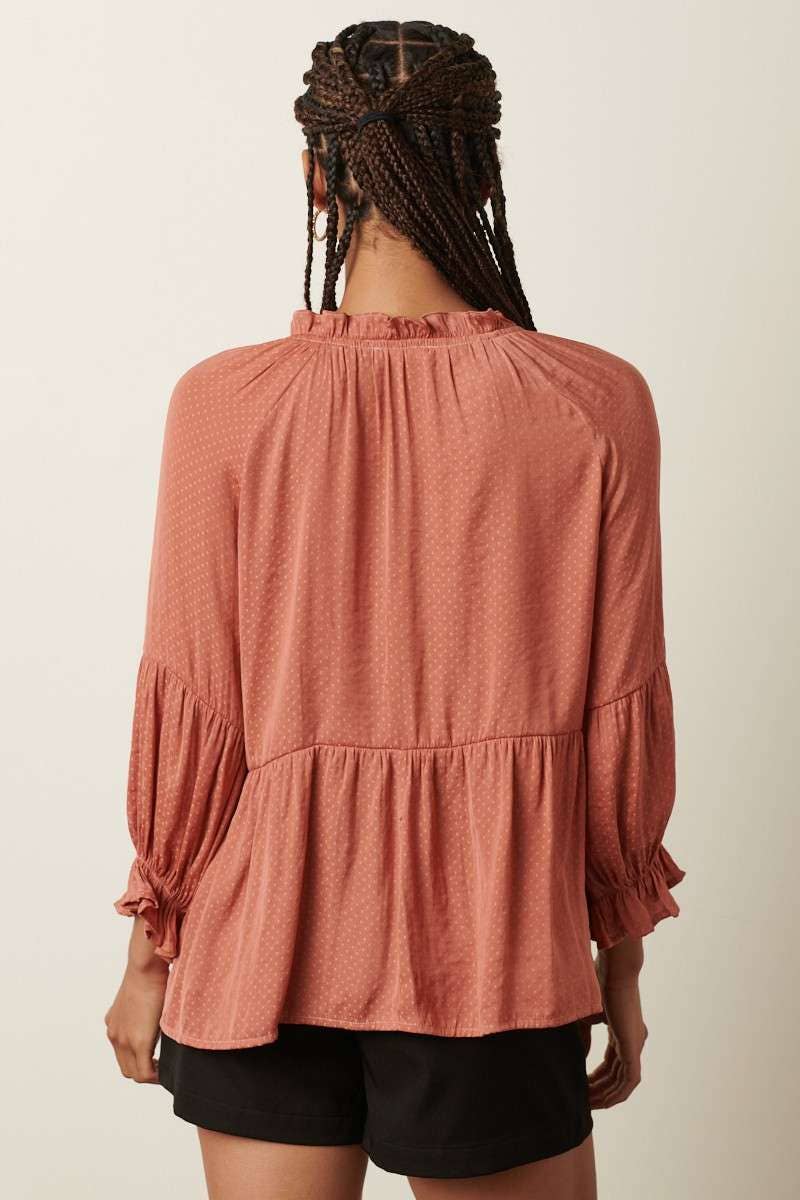 RUFFLE TIE FRONT BABYDOLL BLOUSE