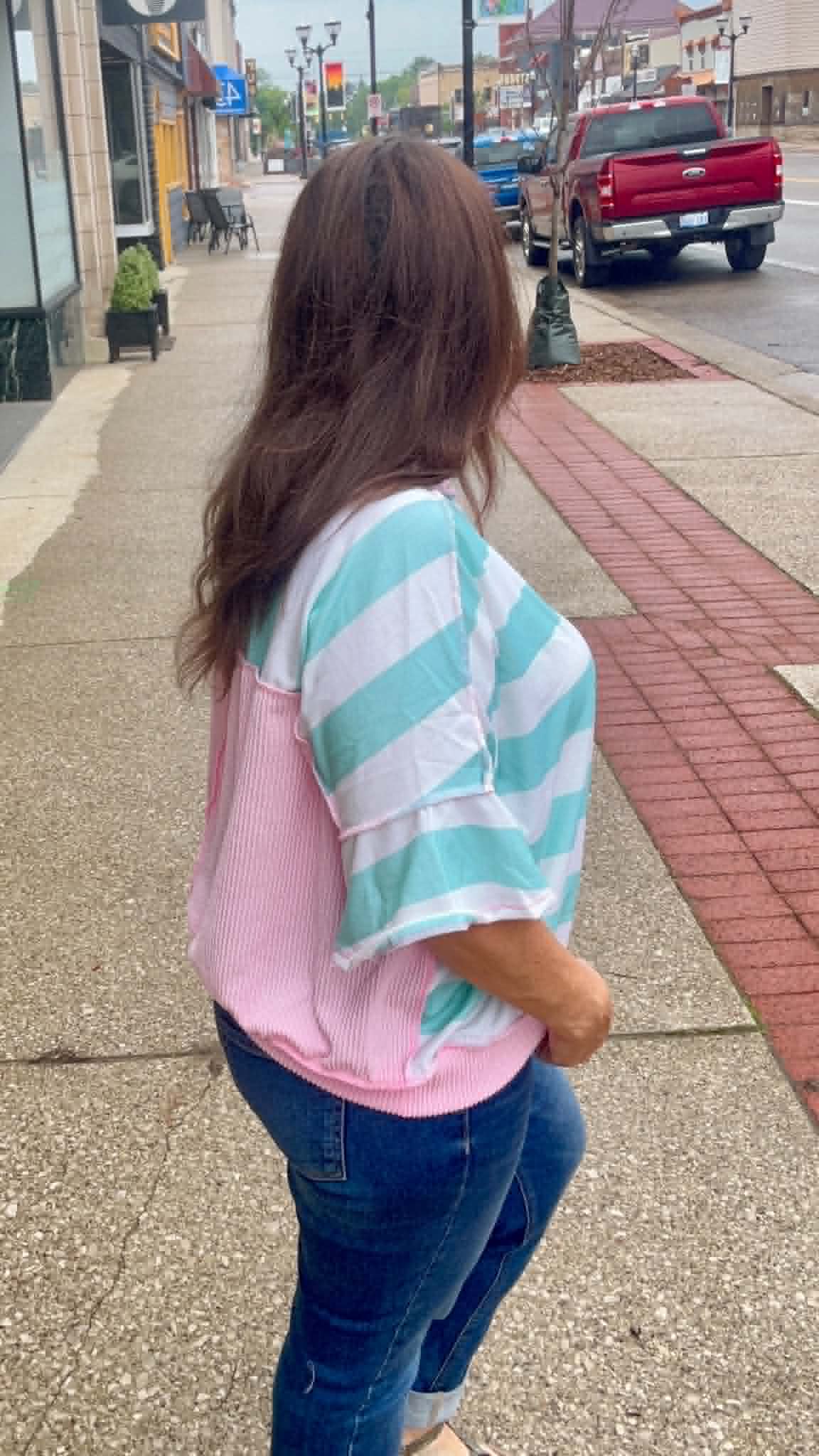 Flutter Elbow Sleeve Stripe French Terry Top
