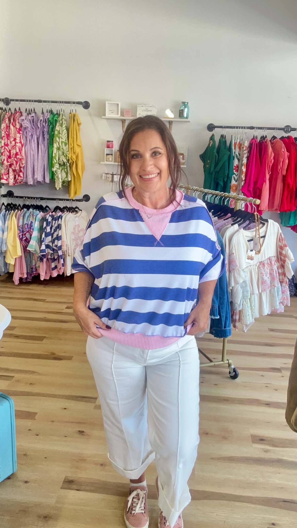 Flutter Elbow Sleeve Stripe French Terry Top