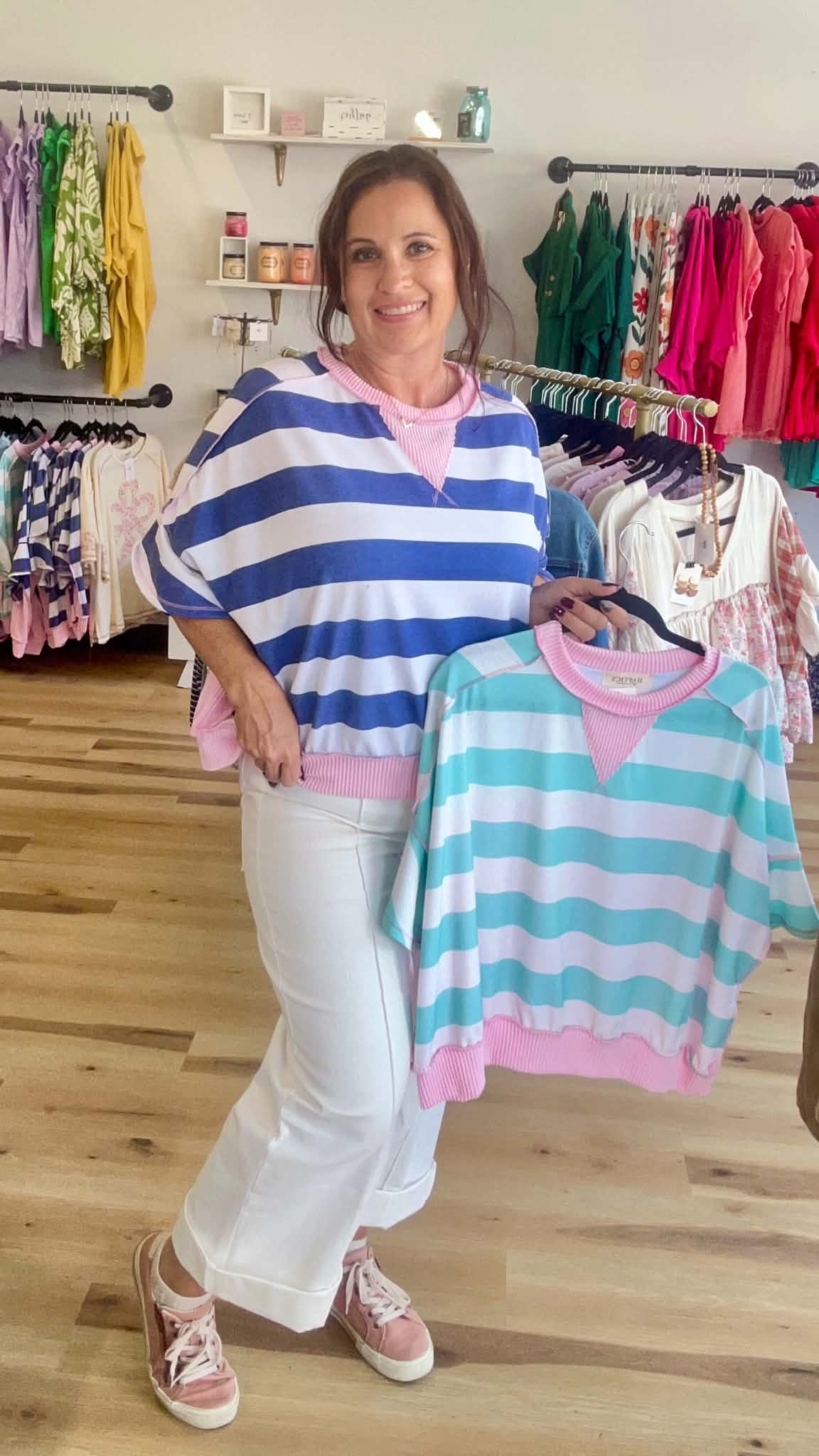 Flutter Elbow Sleeve Stripe French Terry Top