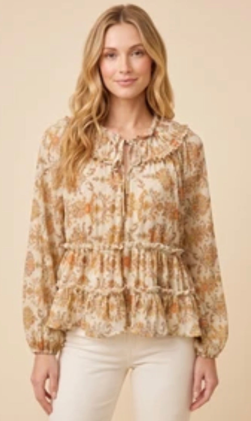 Hayden Vintage Floral Ruffle Blouse