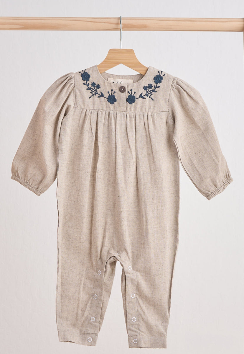 Floral Embroidery Linen Dress/Romper
