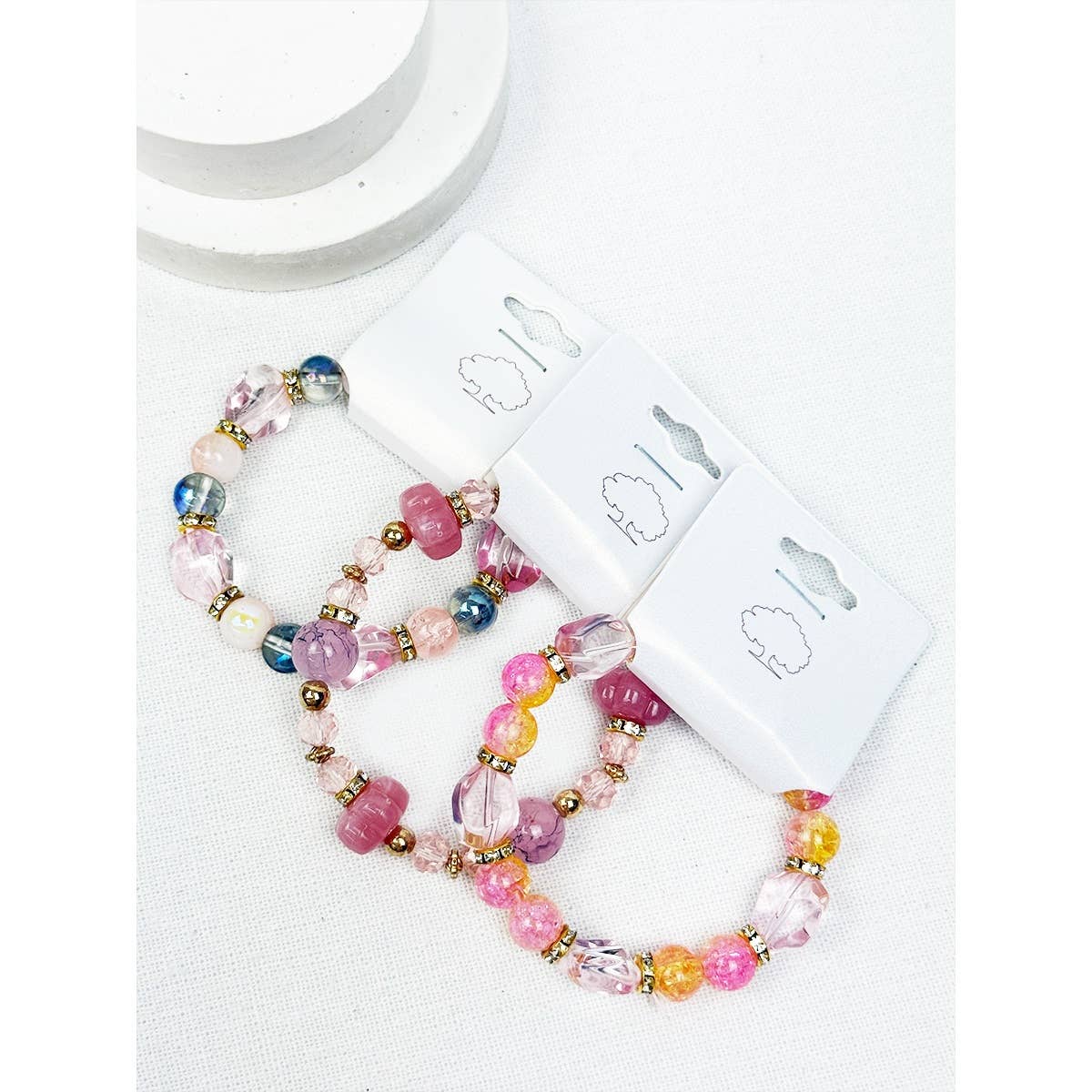 Soft Pink Shades of Mix Bead Stretch Bracelets