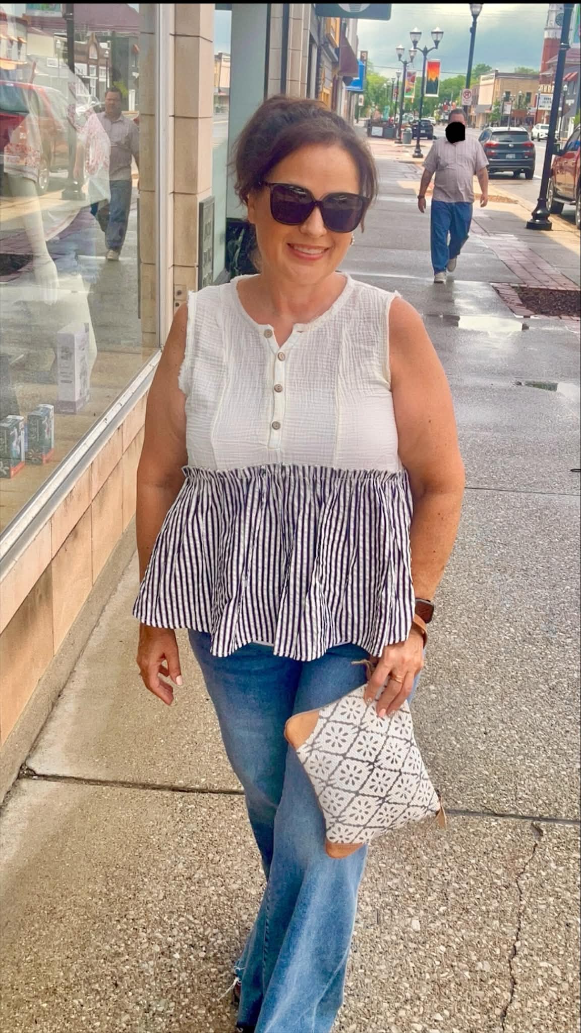 Striped Tiered Button Sleeveless Top