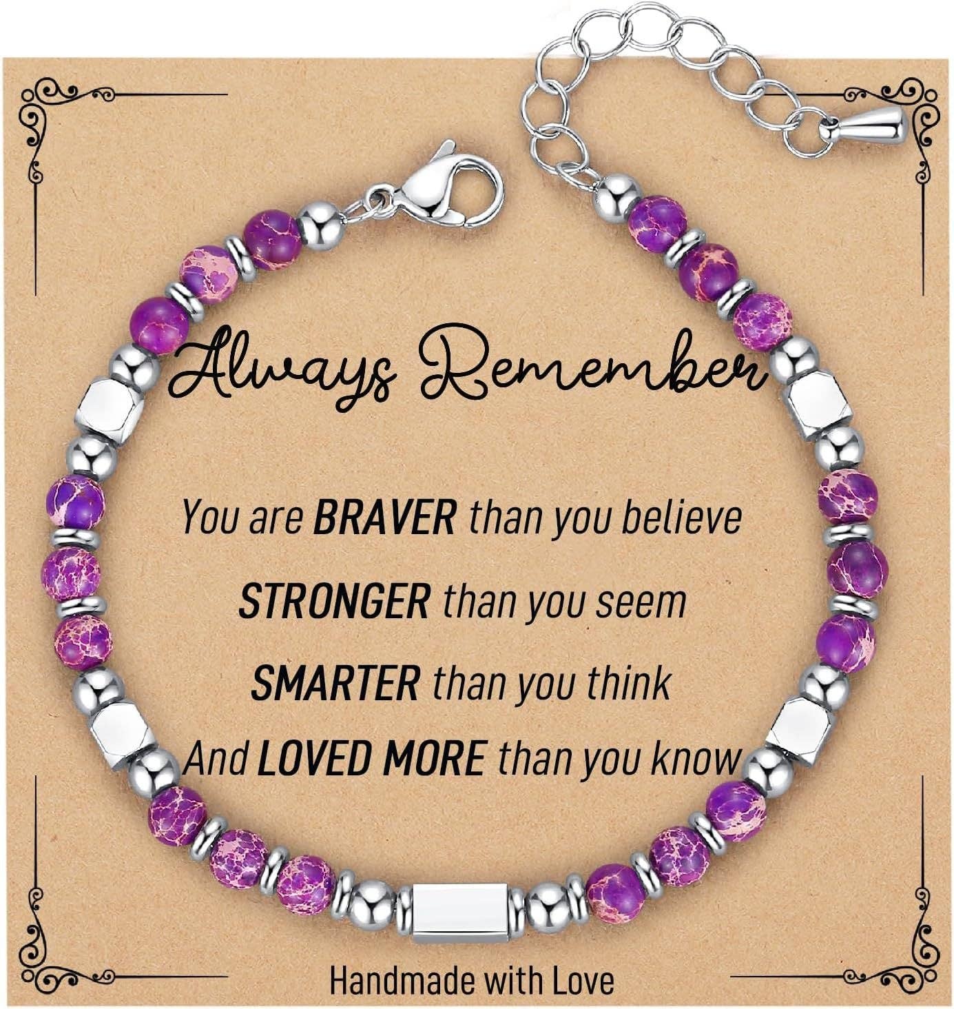 Stone & Stainless Steel Bead Bracelet and Card