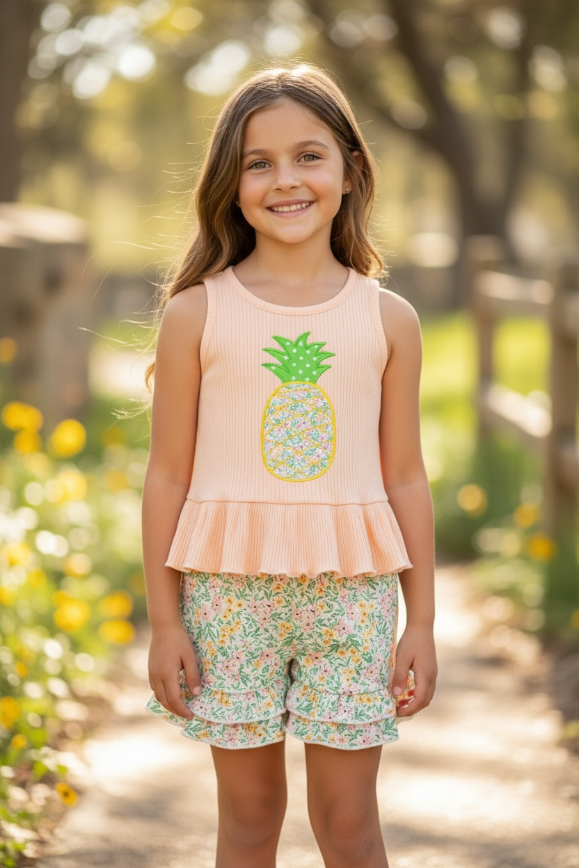 Pineapple application tank top & floral shorts