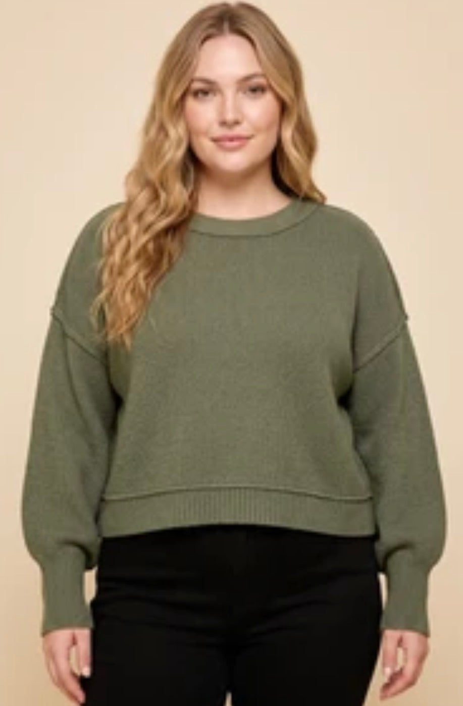 Hayden Rib Cuffed Olive Sweater