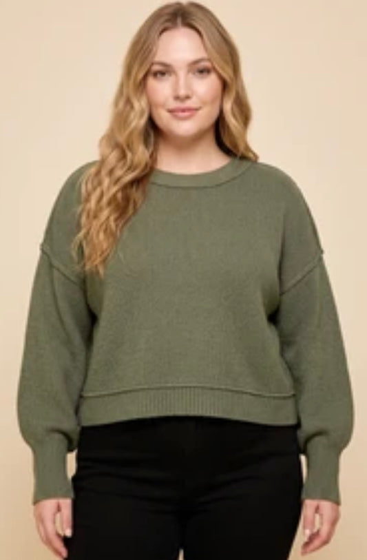 Hayden Rib Cuffed Olive Sweater