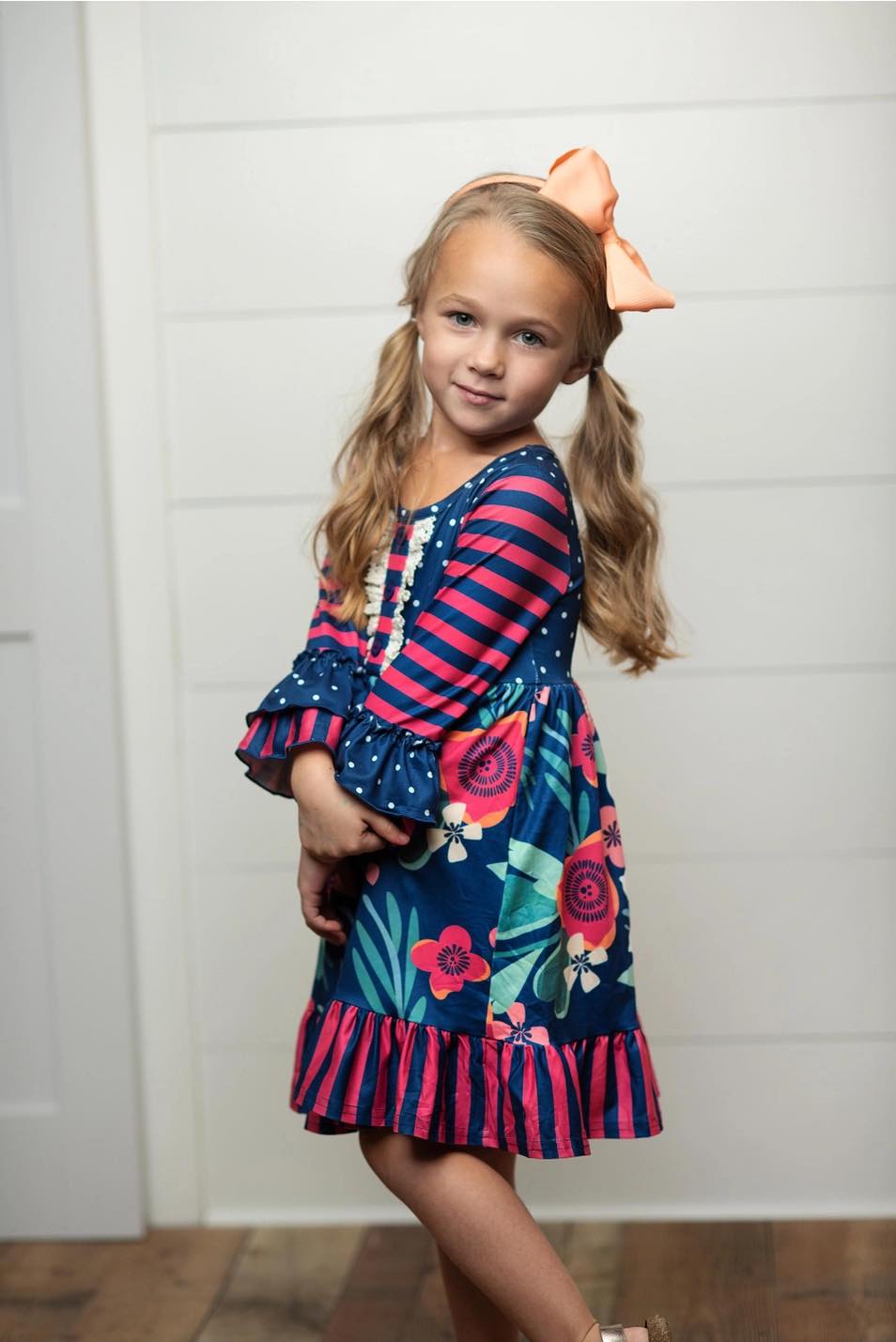 Oopsie Daisy Pink & Navy Twirl Dress