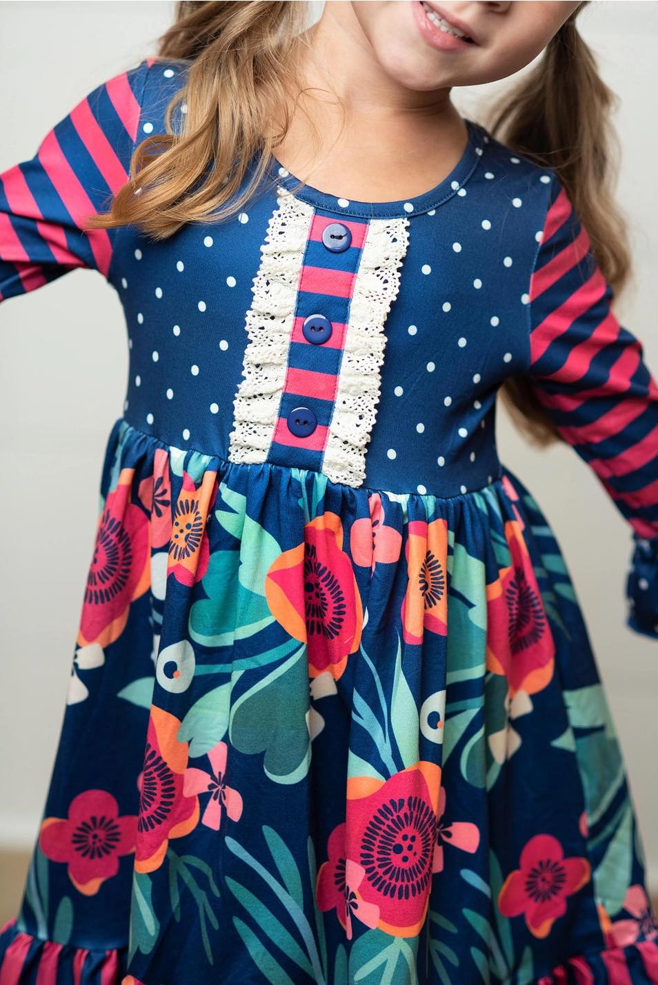 Oopsie Daisy Pink & Navy Twirl Dress