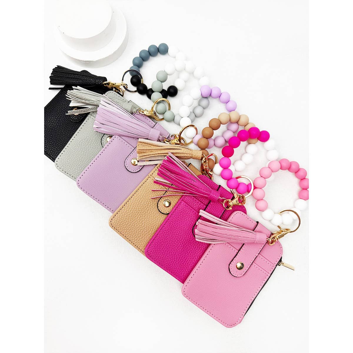 Solid Wallet Keychain Wristlet with ID Window