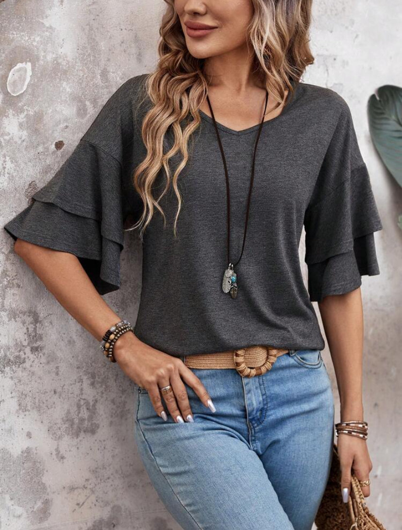 Charcoal Ruffle Hem Top