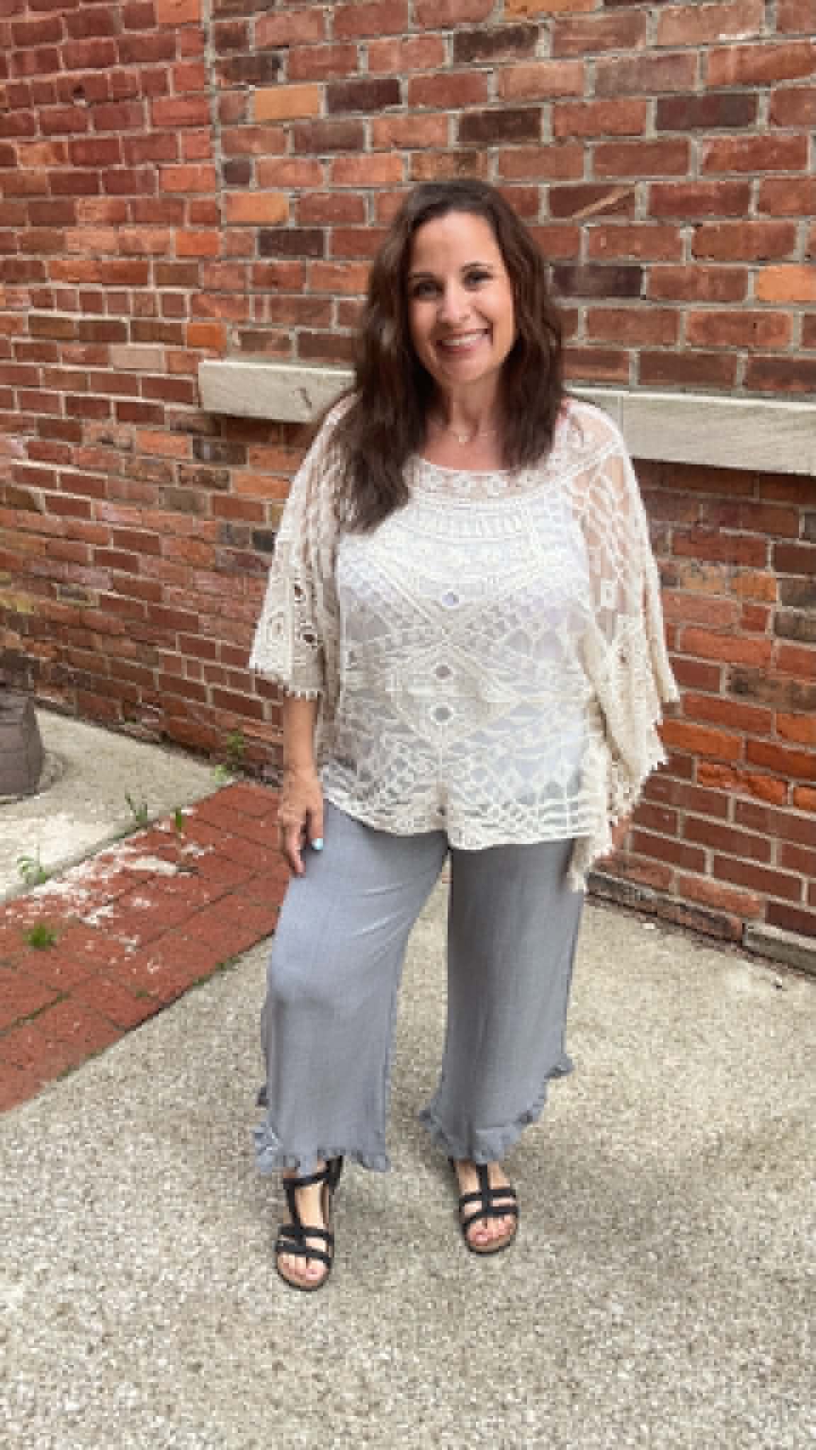 Gray Ruffle Cropped Pants