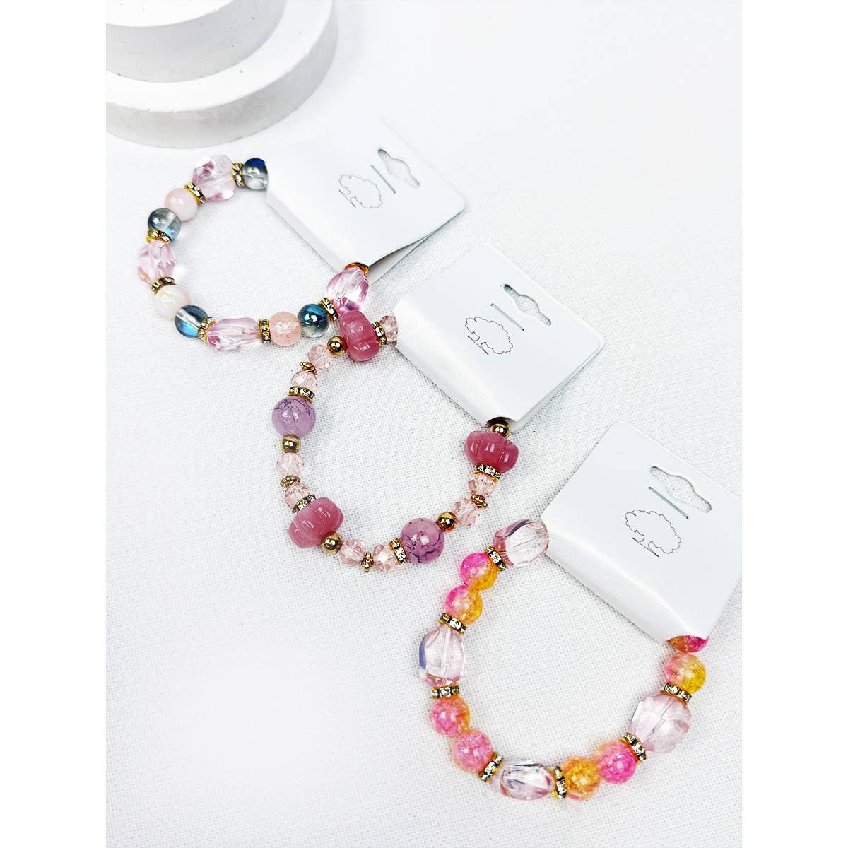 Soft Pink Shades of Mix Bead Stretch Bracelets