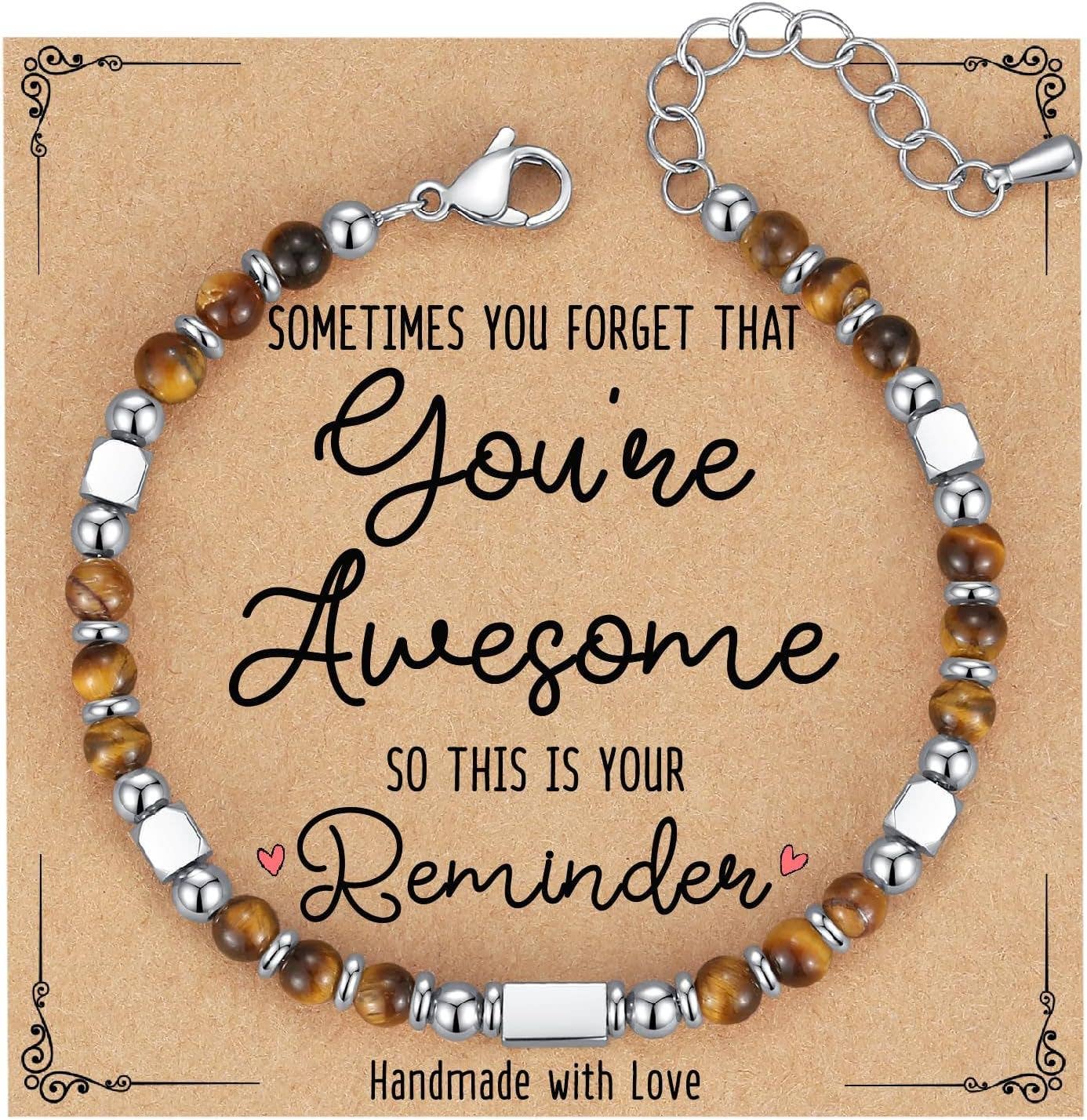 Stone & Stainless Steel Bead Bracelet and Card