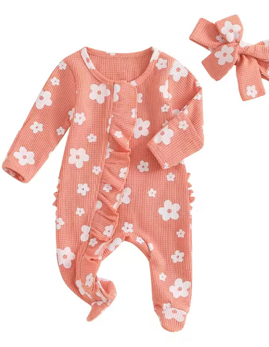 Flower Ruffle Bottom Zipper Sleeper