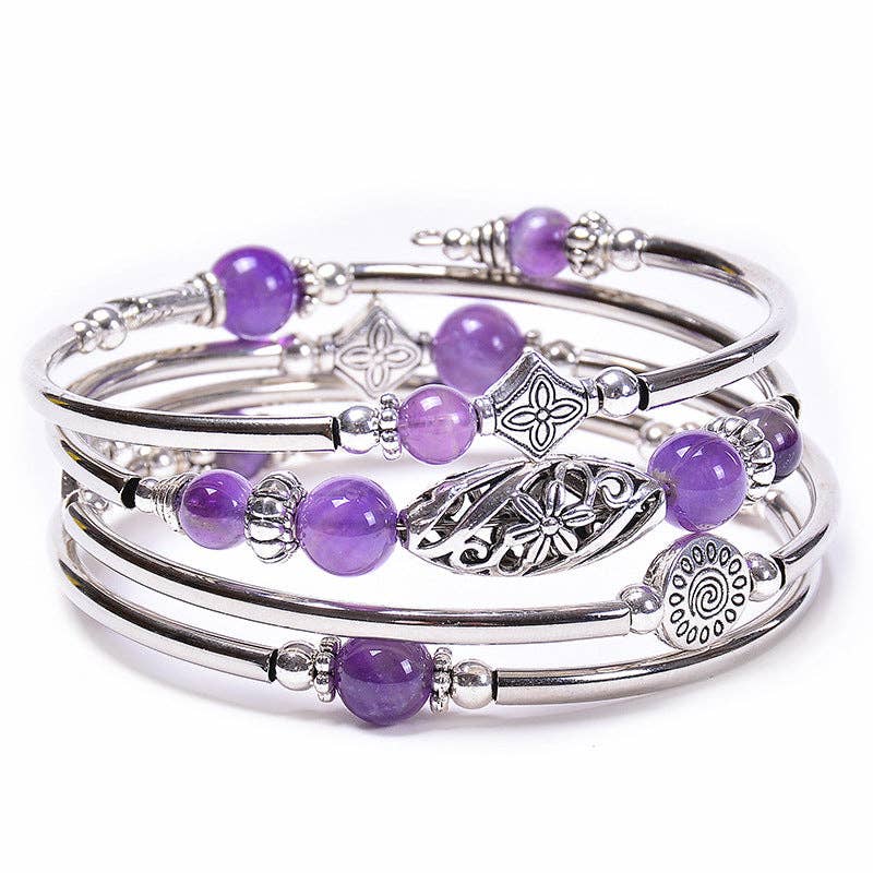 Natural Stone Wrap Beaded Bracelet Bangle