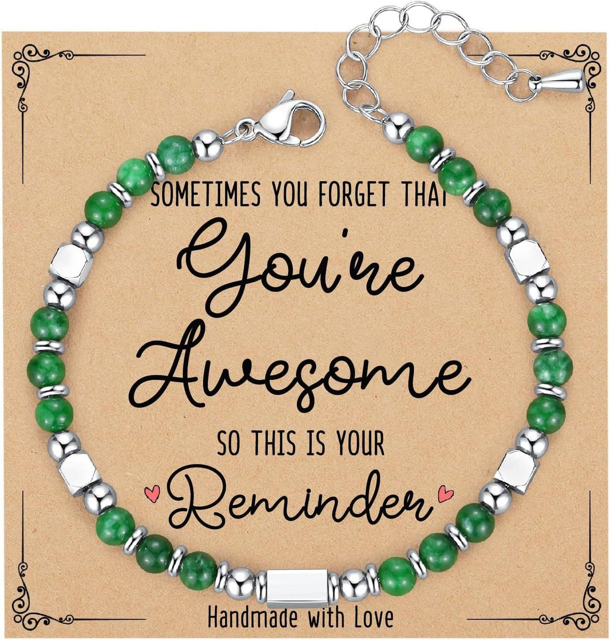 Stone & Stainless Steel Bead Bracelet and Card