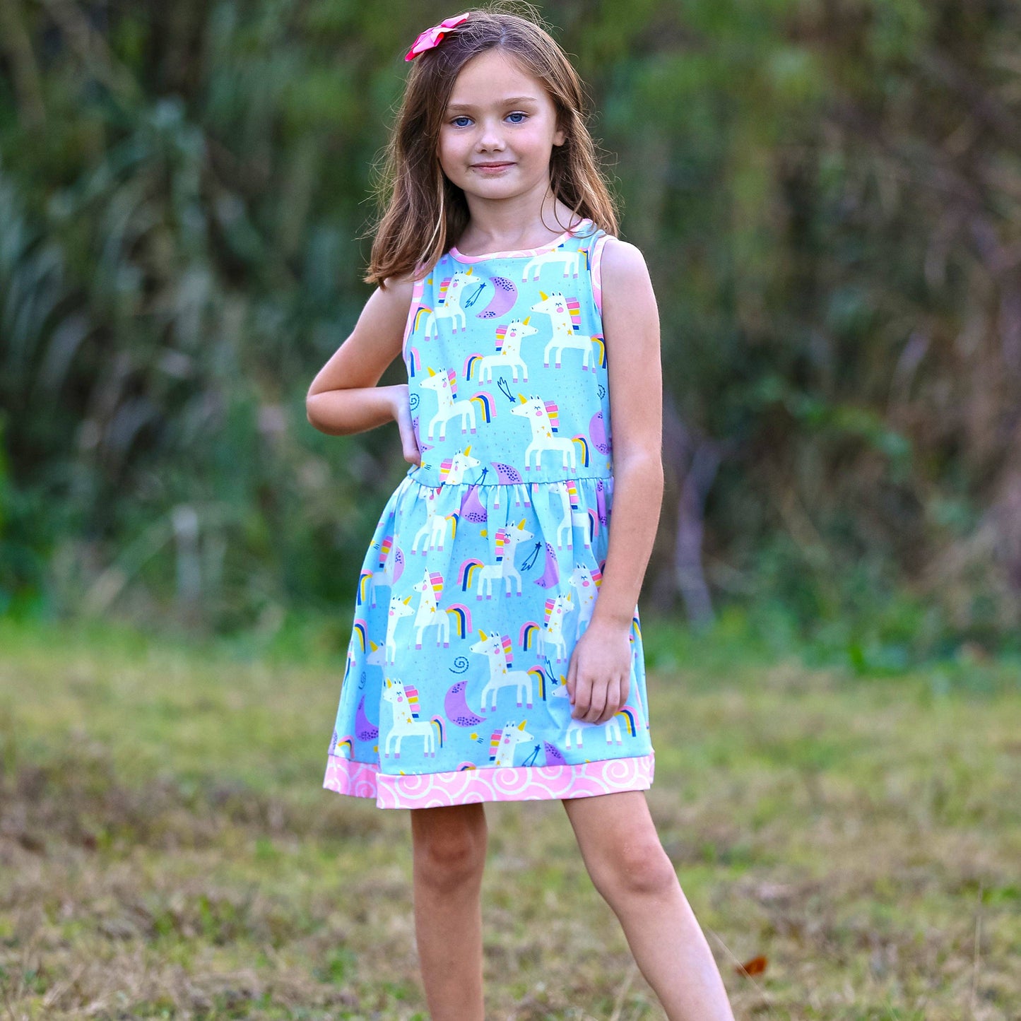 AnnLoren Girls Unicorns Rainbows Spring Dress