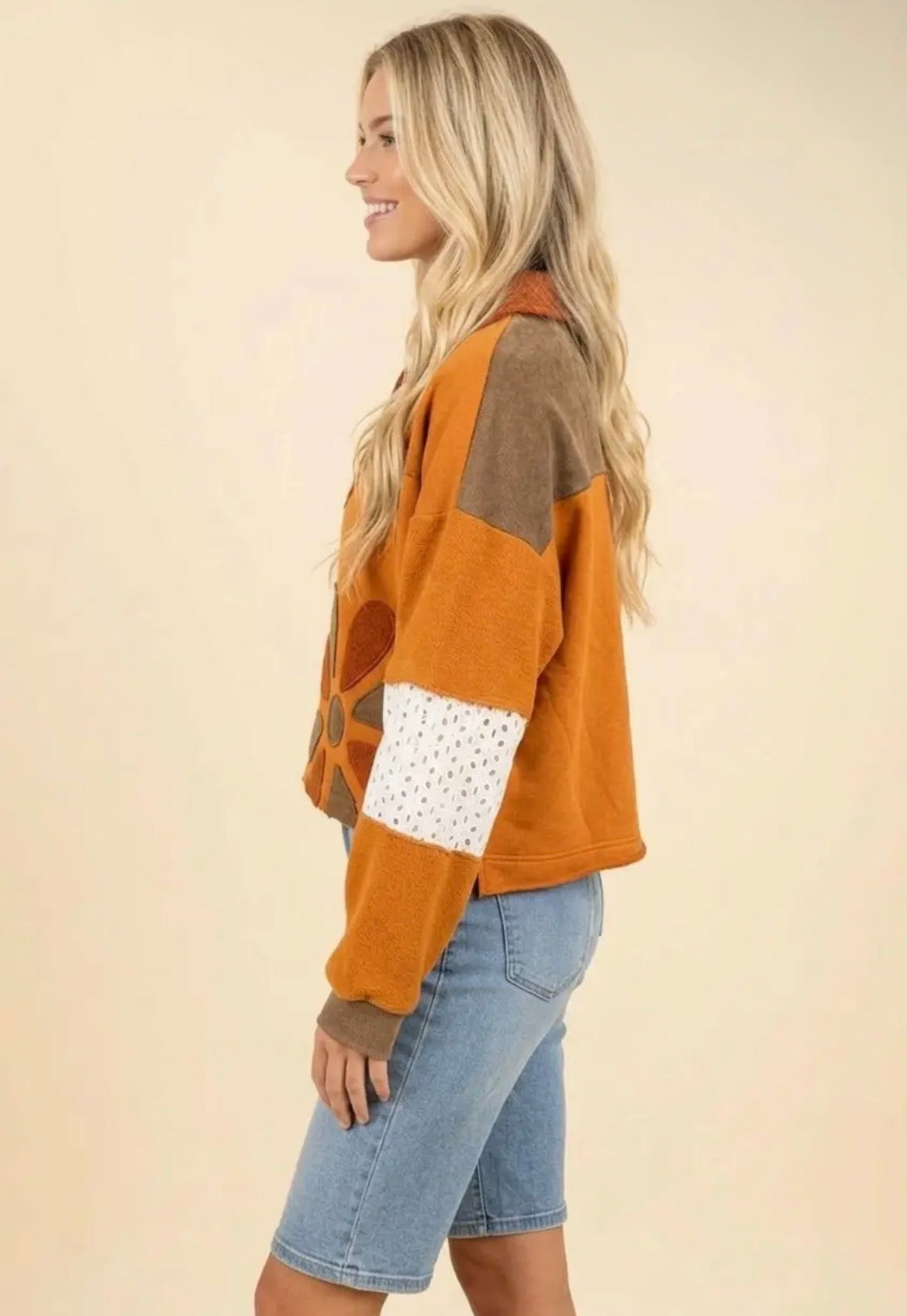 HT20053 Floral Patch Collared Colorblock