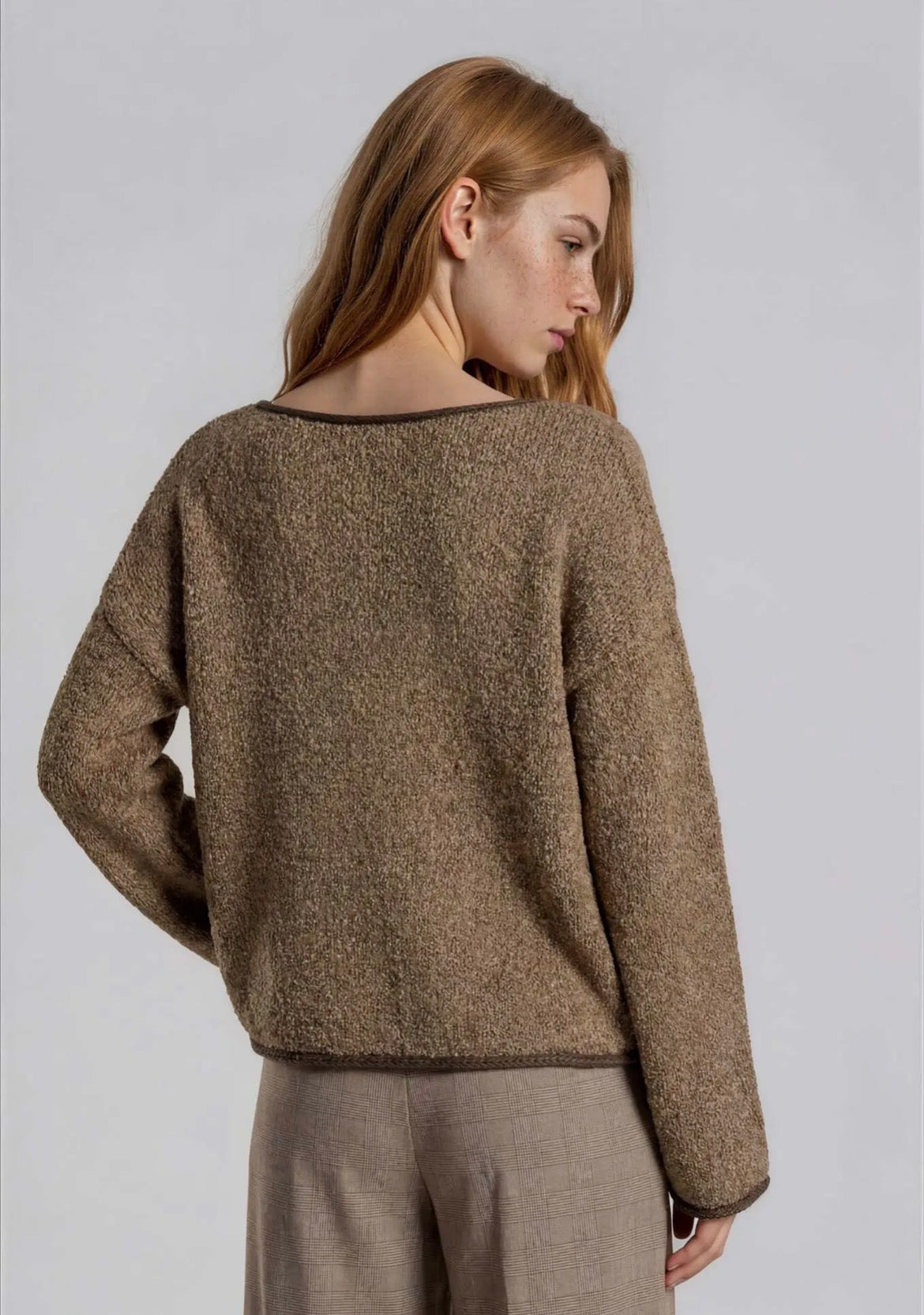 Boat Neck Contrast Trim Knit Sweater