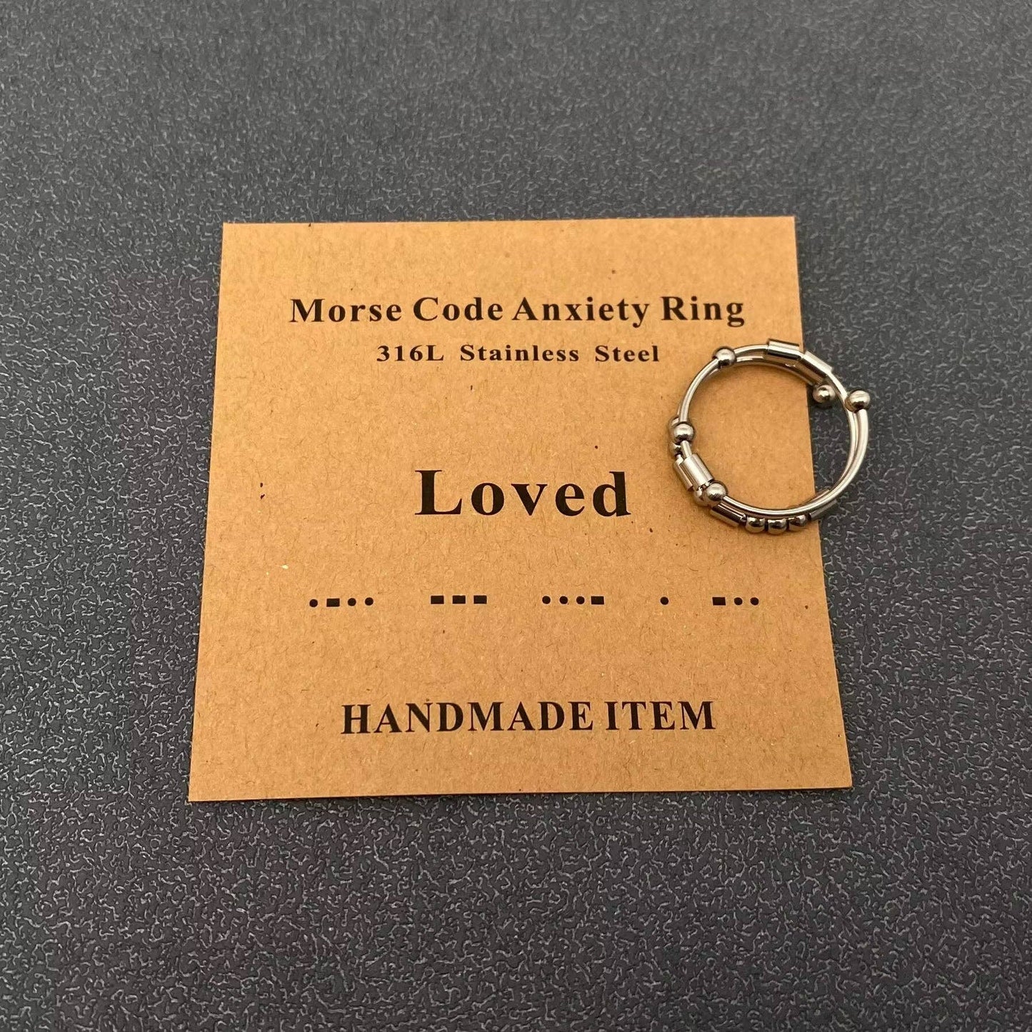 Multi-style Morse Code Stainless Steel Adjustable Ring