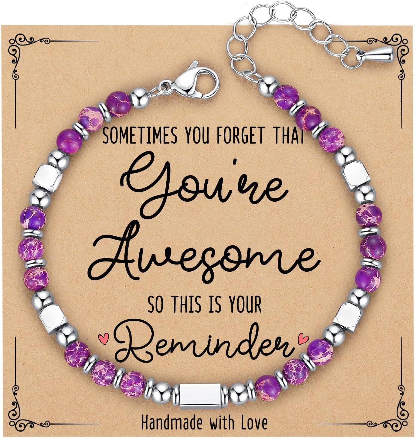 Stone & Stainless Steel Bead Bracelet and Card