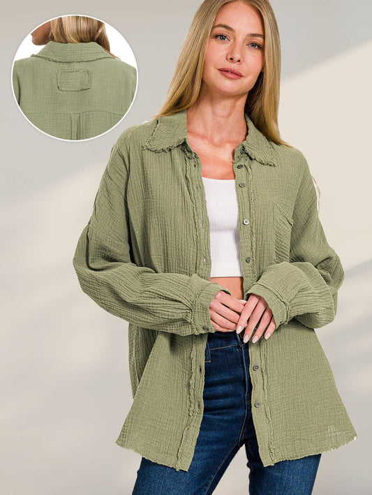 Oversized Raw Edge Shirt W/ Back Patch