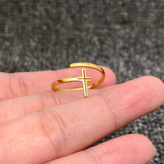 18K Gold-plated Stainless Steel Cross Adjustable Ring