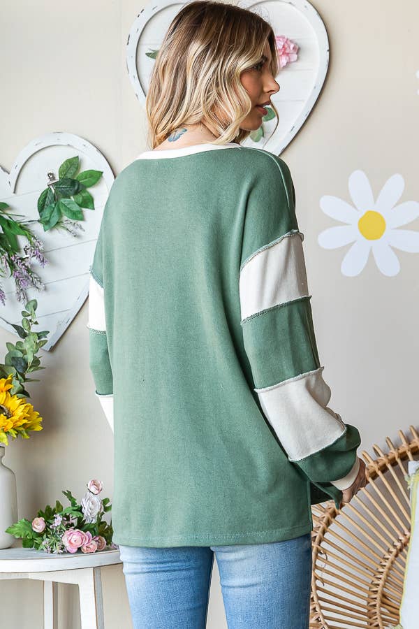 Cotton Button Front Drop Shoulder Side Slit Pullover T5410