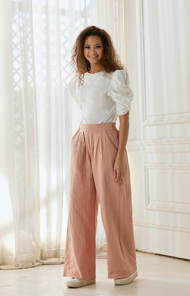 NP1002 Cotton Smocked Wide Leg Pants