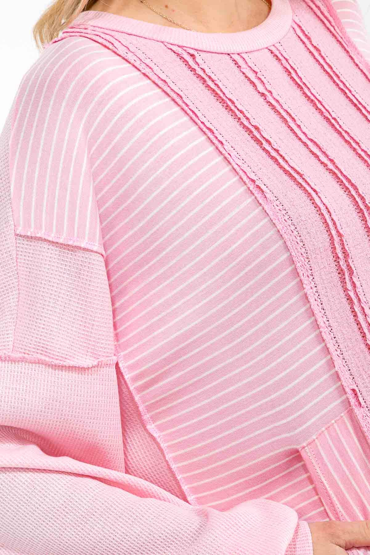 Textured Stripe Contrast Knit Top T6203