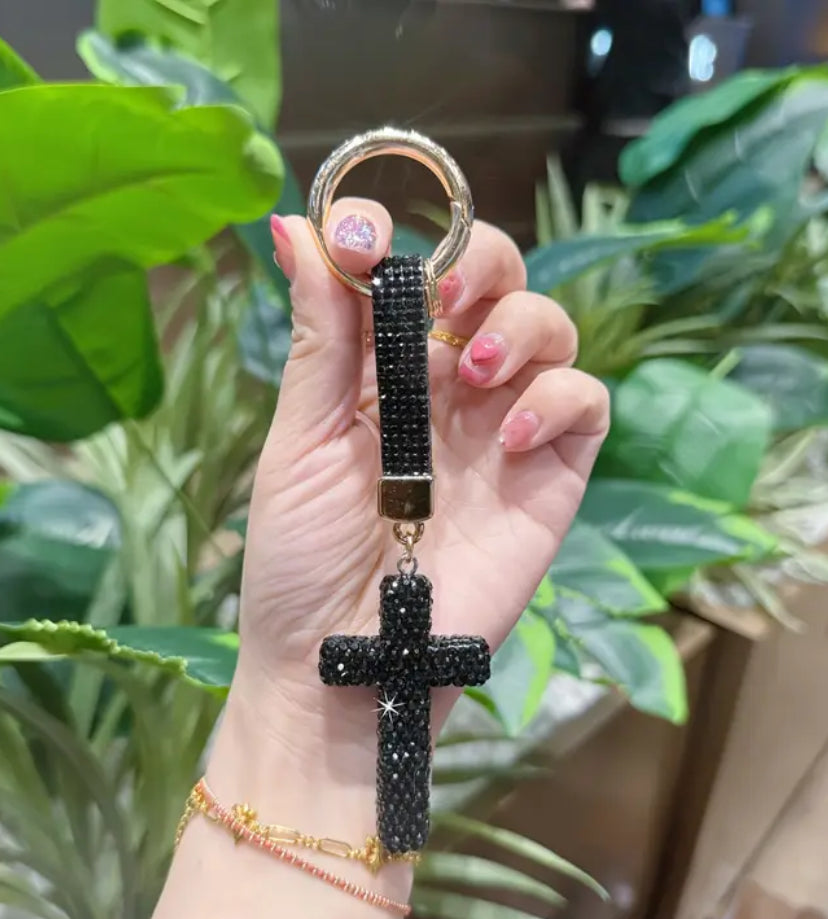 Rhinestone Cross Keychain