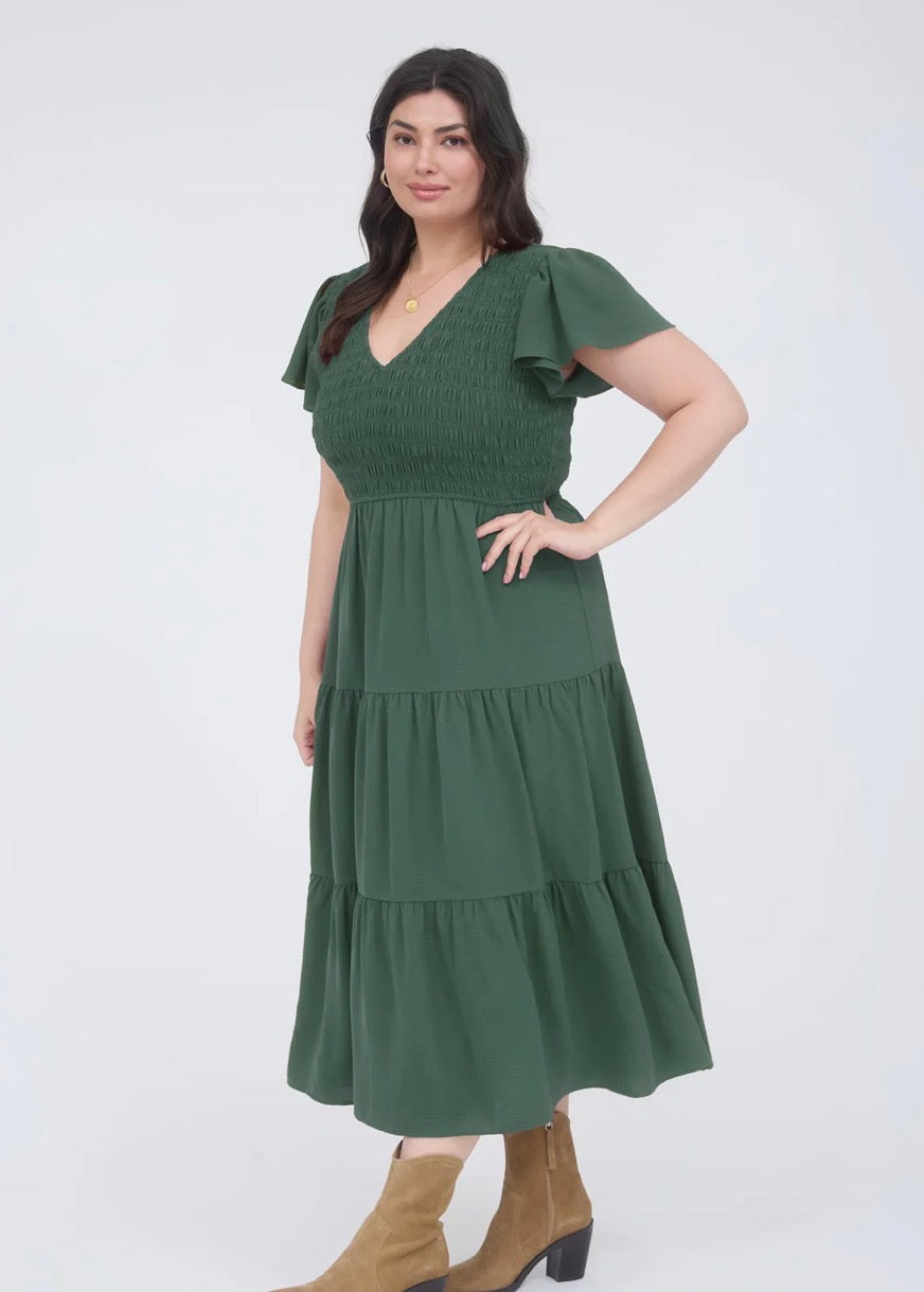 Plus Size Flutter Sleeve Midi Dress