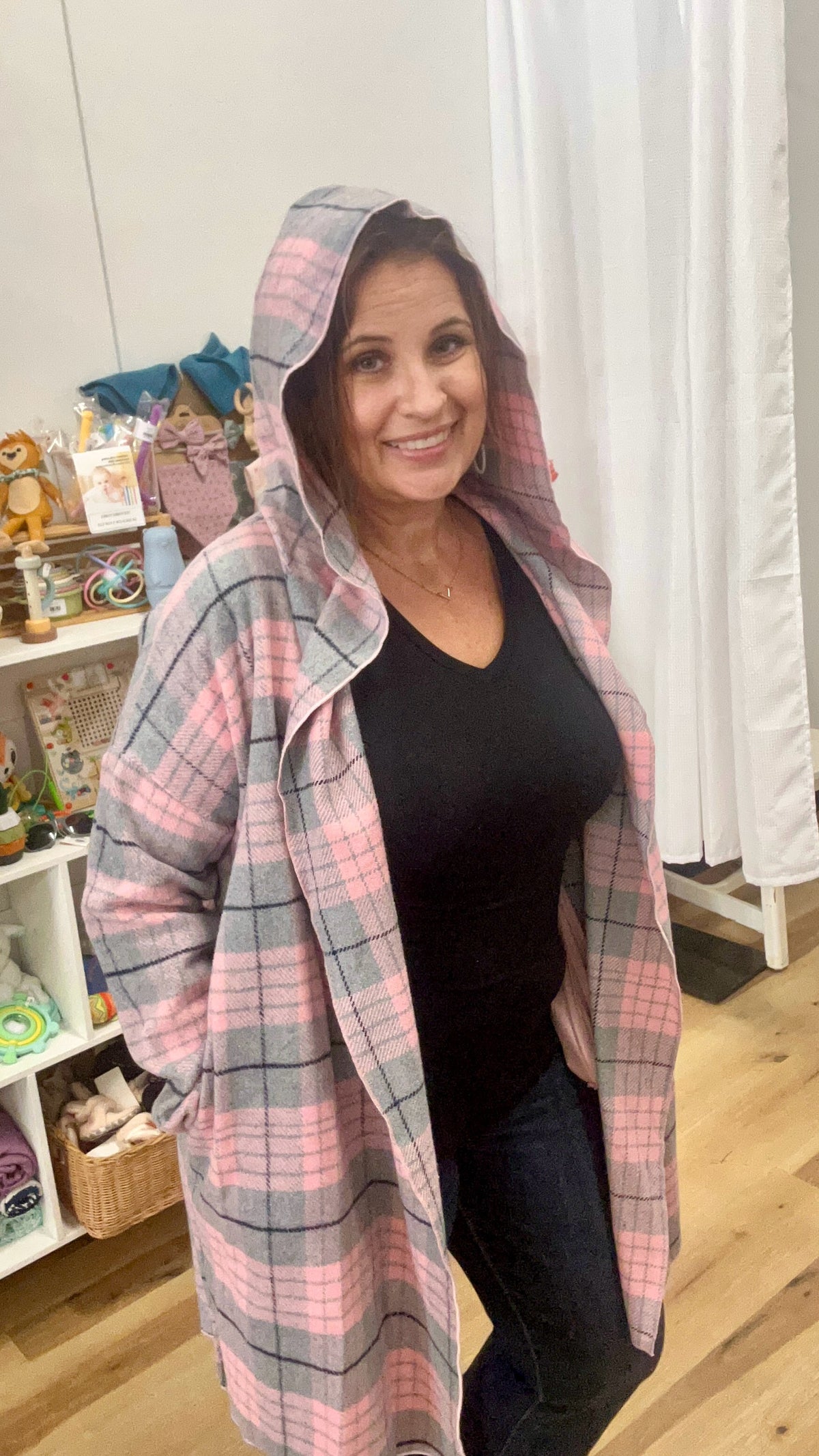 PLAID POCKETED HOODIE JACKET