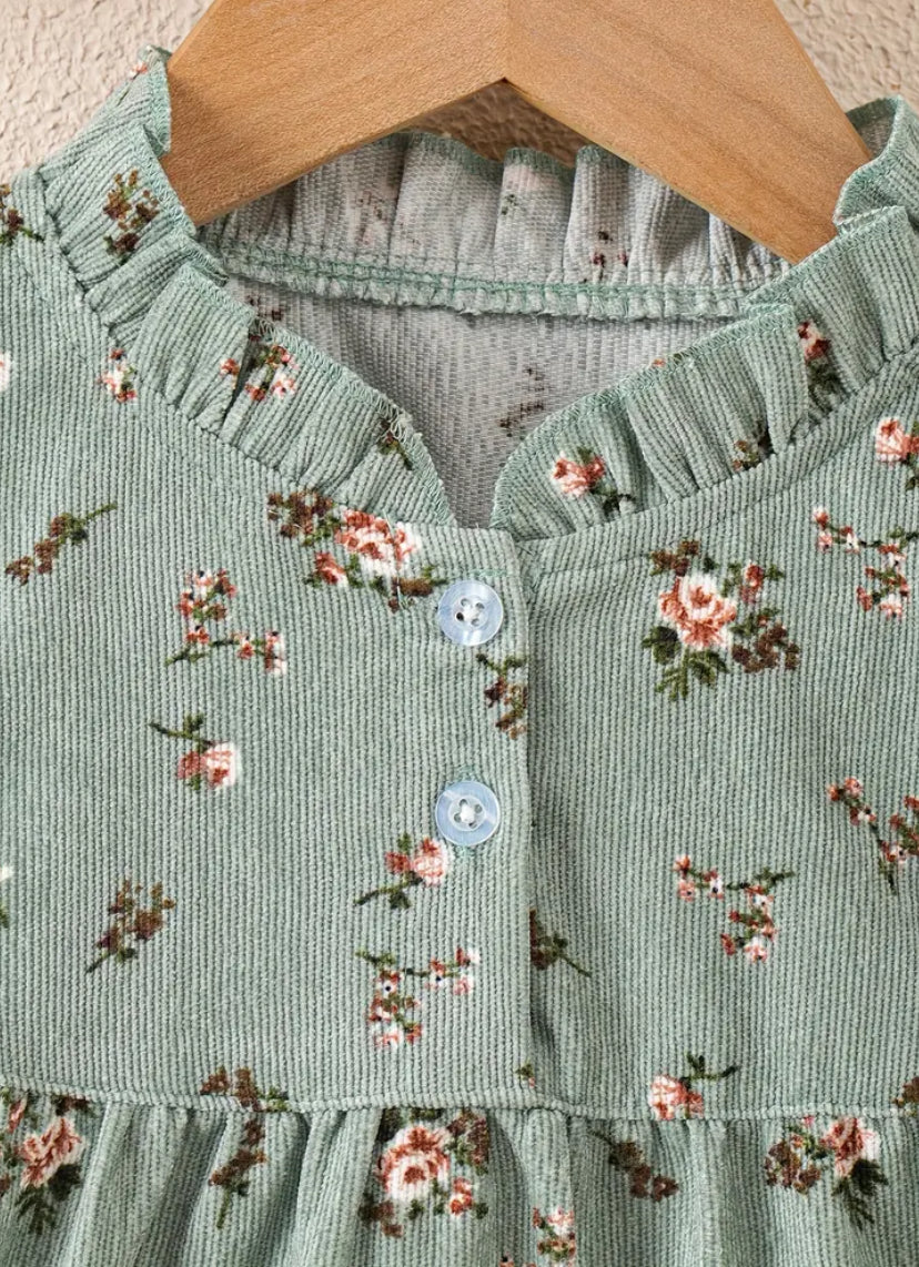 Green Corduroy Floral
