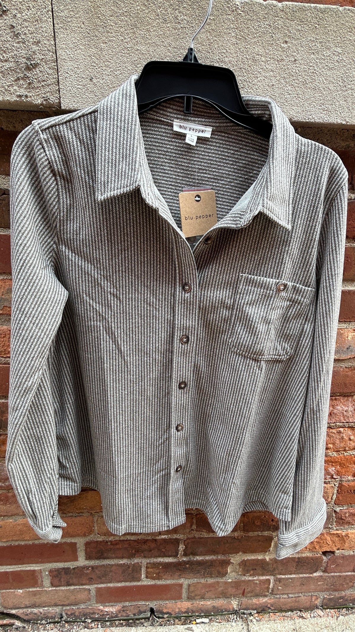 Button Down Pin Stripe Shacket