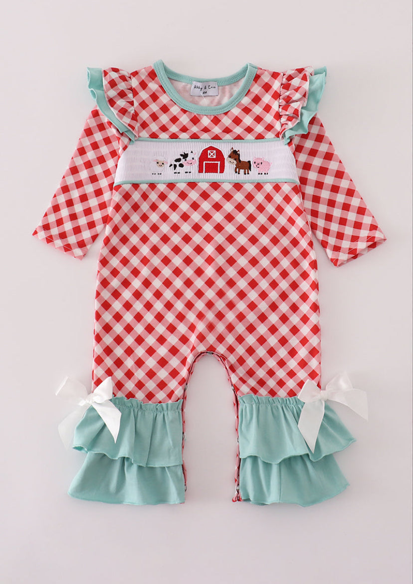 Red Farm Smocked Romper