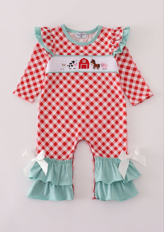 Red Farm Smocked Romper