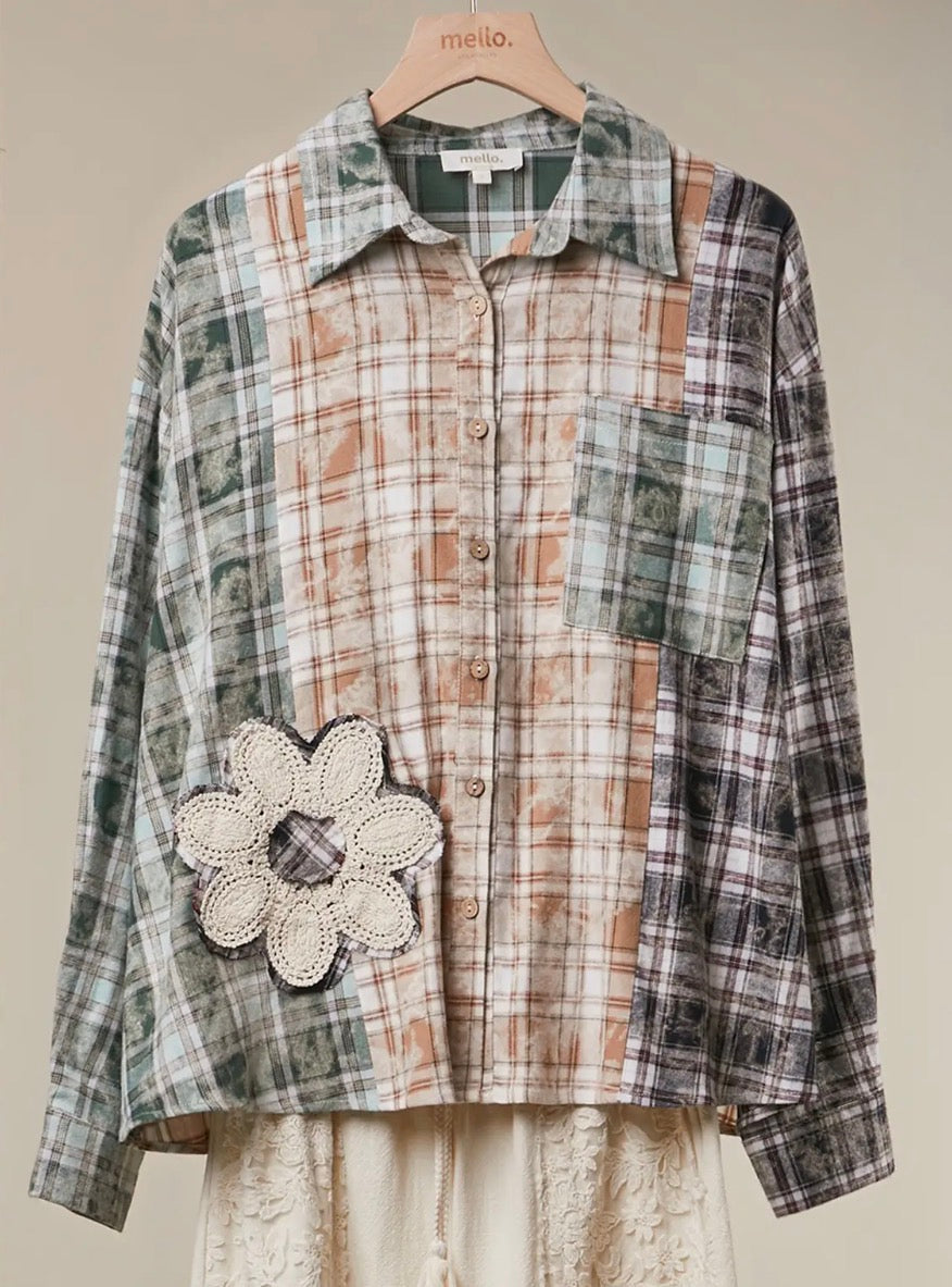 Vintage patchwork plaid shirt jacket