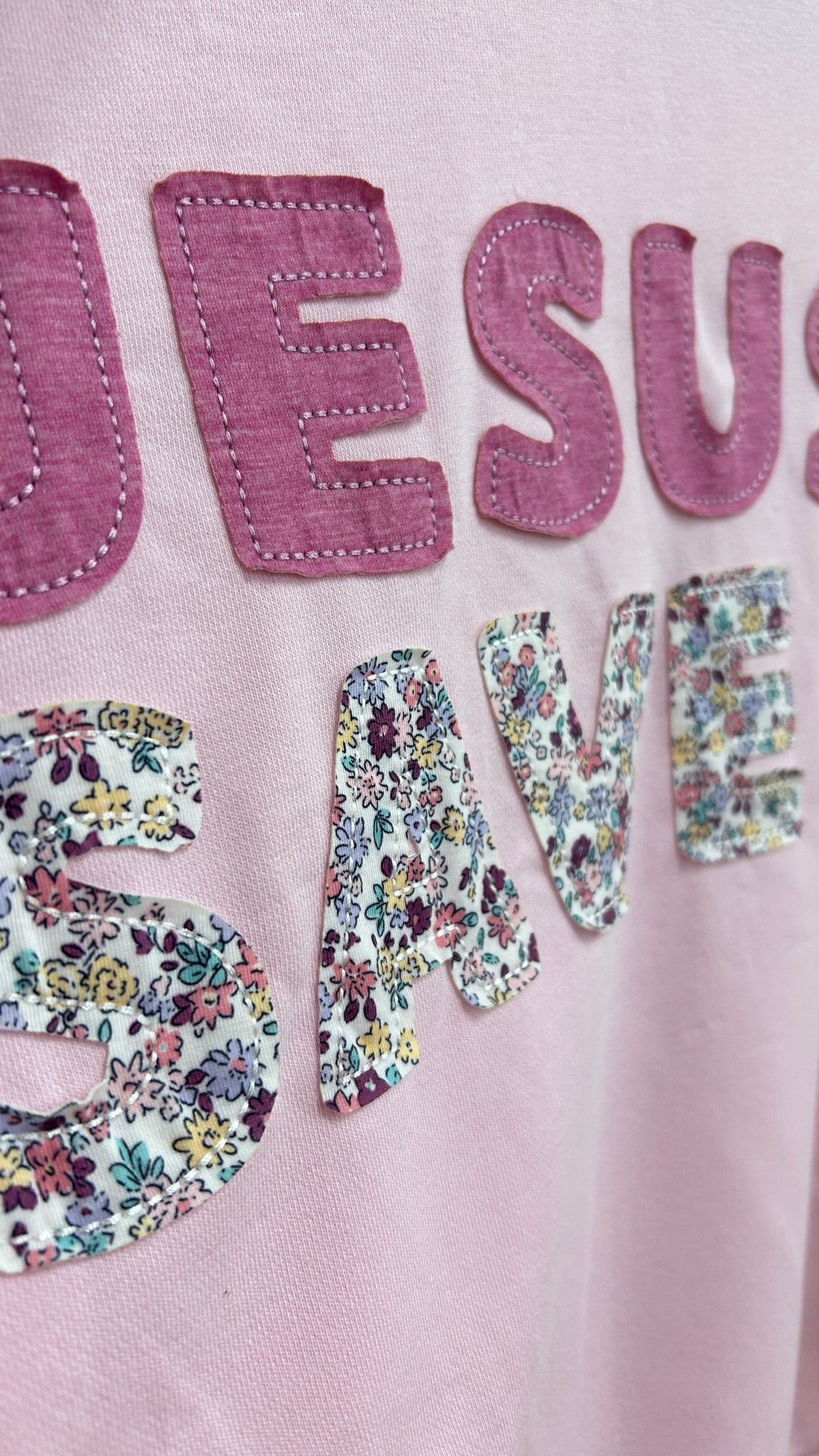 JESUS SAVES PATCHWORK CREW NECK SWEATSHIRT