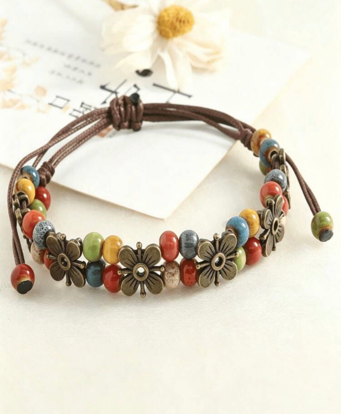 Porcelain and metal flower bracelet ￼