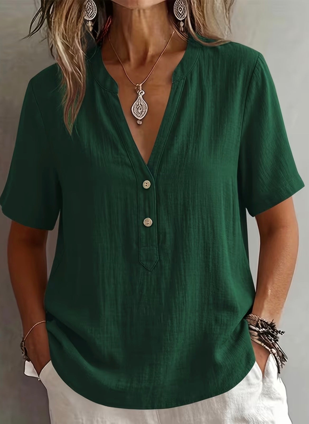 Solid 2 Button Blouse