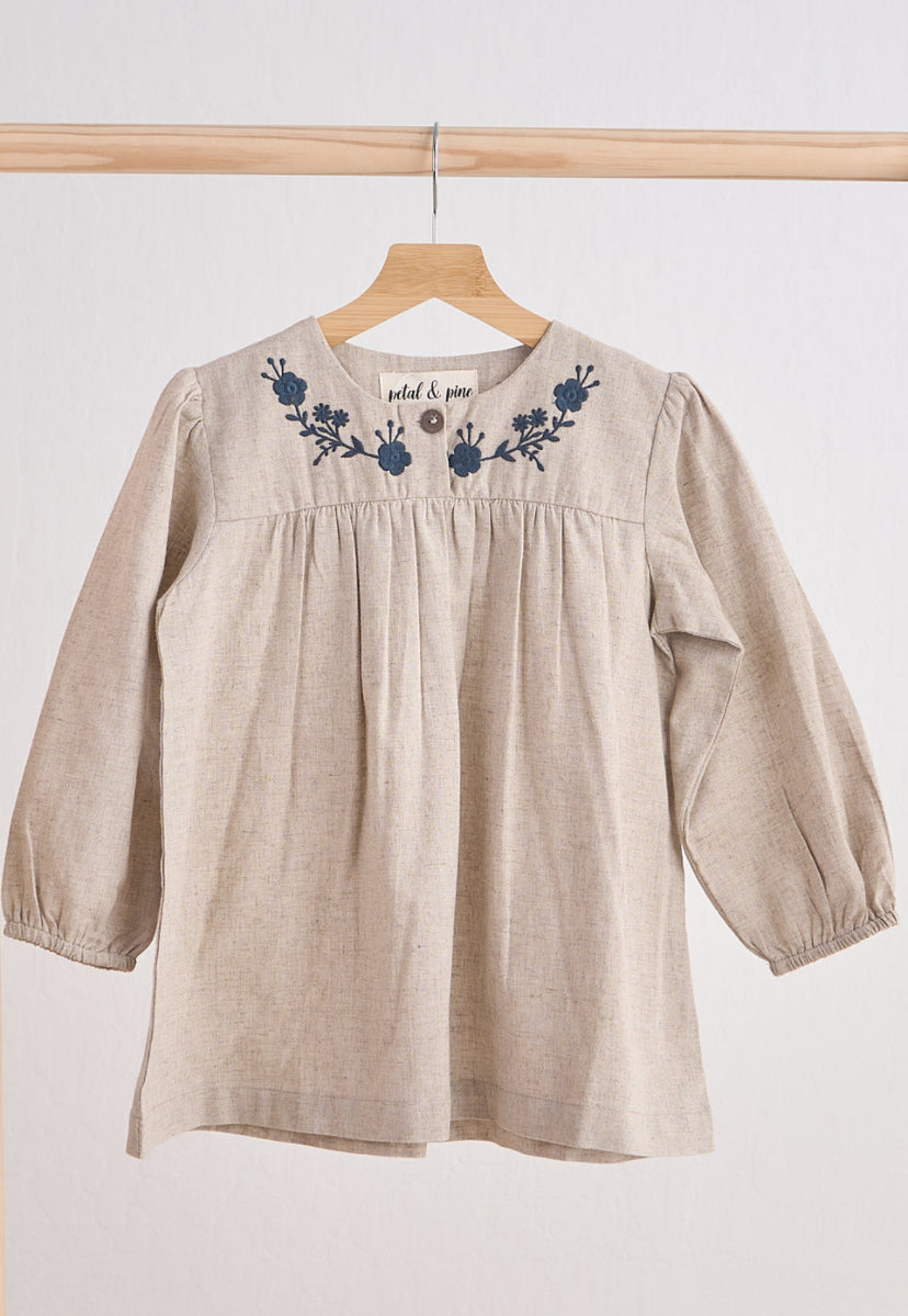 Floral Embroidery Linen Dress/Romper