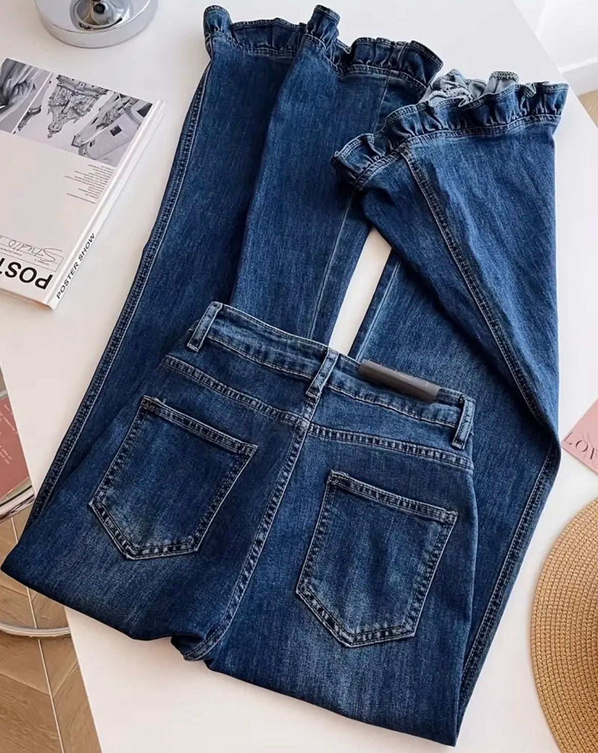 Ruffle Hem High Waist Jeans