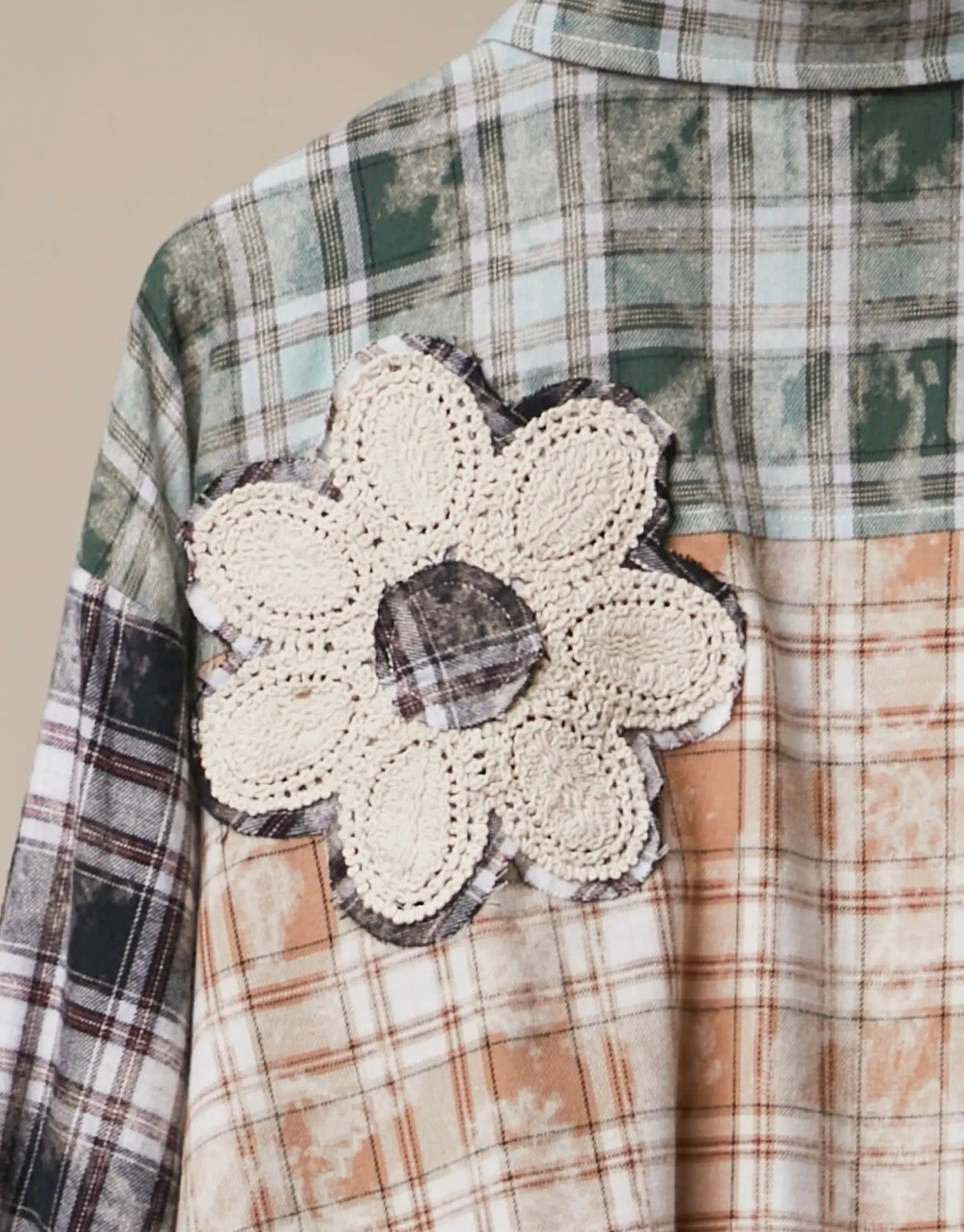 Vintage patchwork plaid shirt jacket