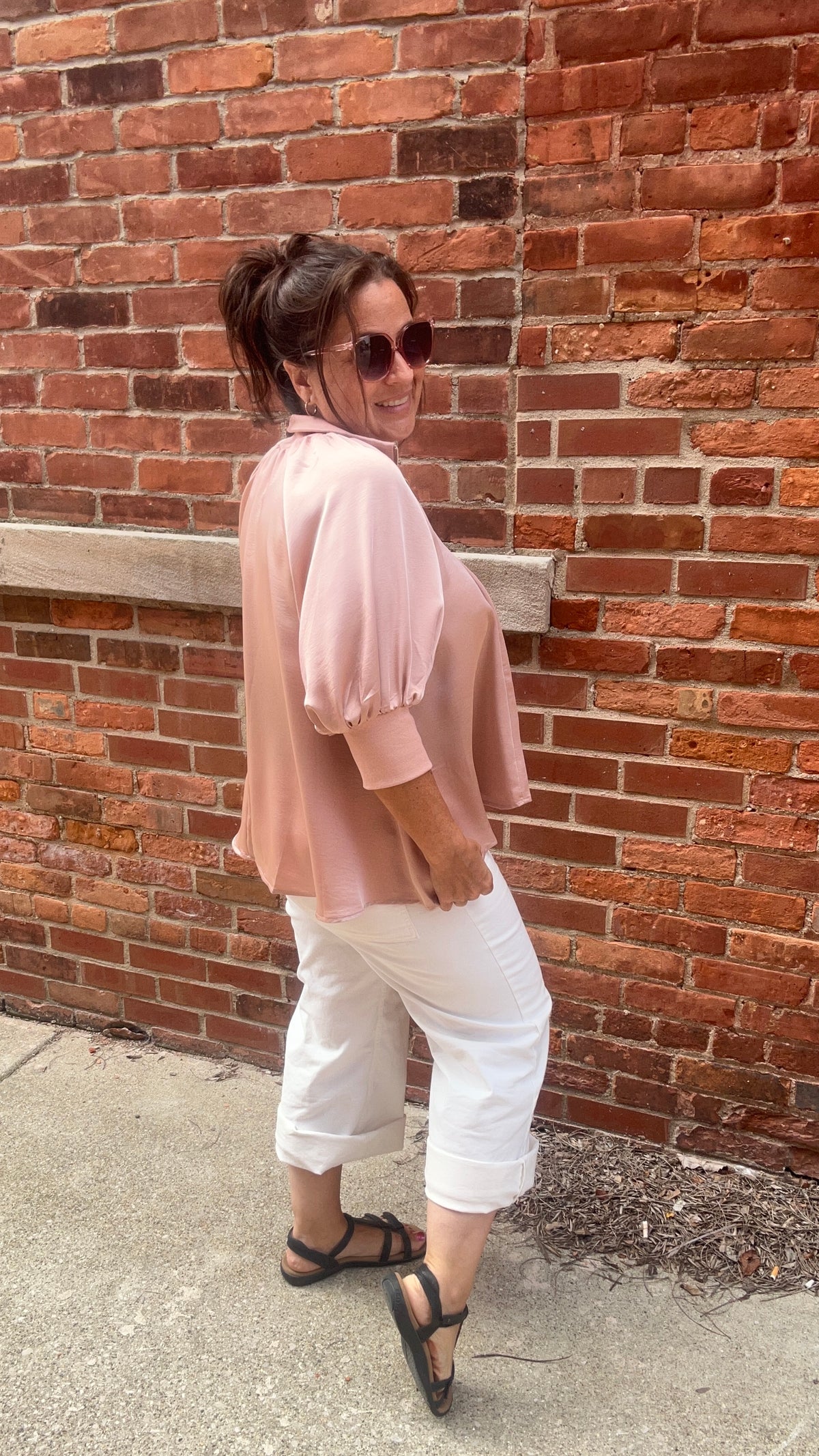 Mock Neck Puff Band Sleeve